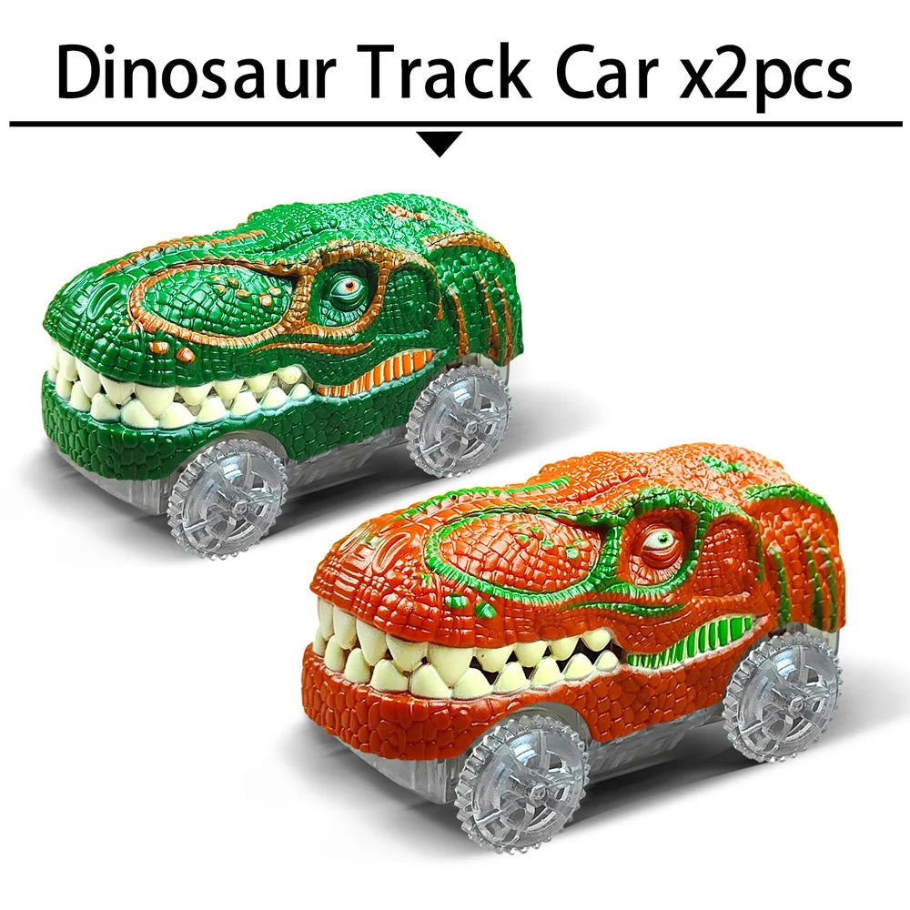 Electric Dinosaur Car Track Set with Flexible Race Track and Flashing Lights - High-Quality Toy for Kids