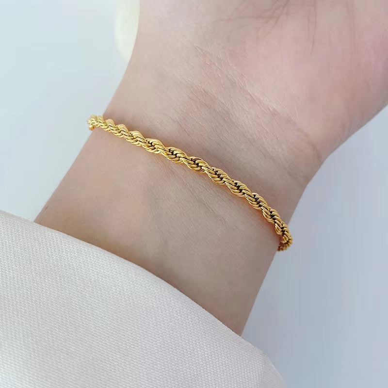 925 Sterling Silver 4MM Twisted Rope Bracelets for Women Men Fashion Minimalist Couple Chain Bracelet Male Silver Jewelry Gifts
