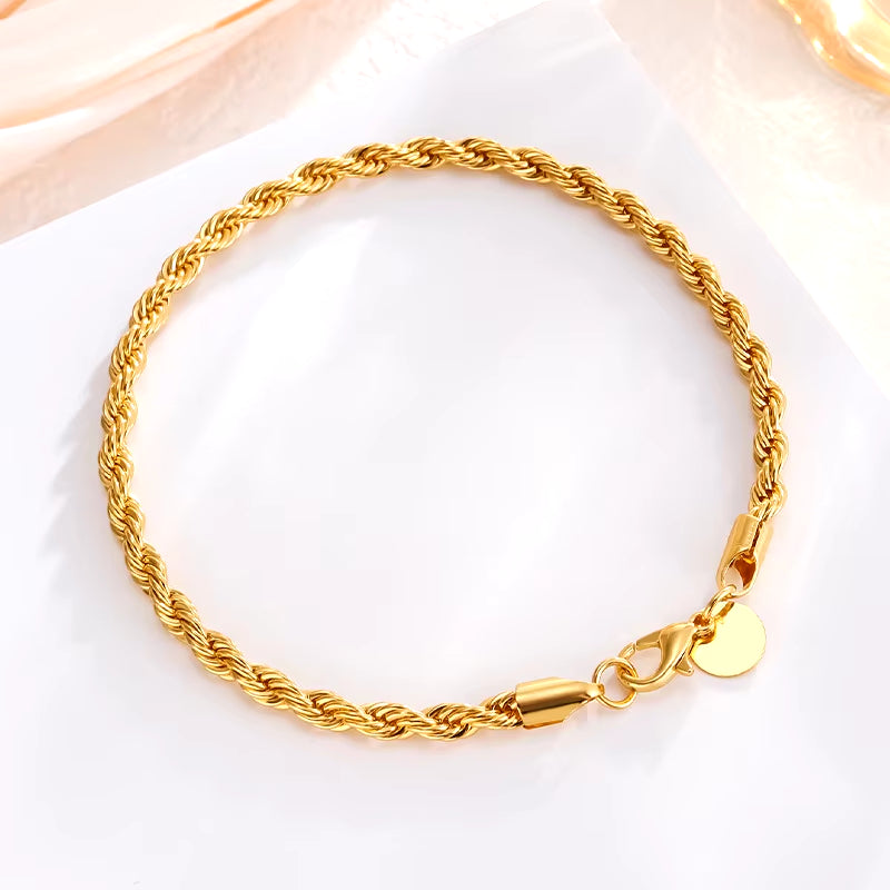 925 Sterling Silver 4MM Twisted Rope Bracelets for Women Men Fashion Minimalist Couple Chain Bracelet Male Silver Jewelry Gifts