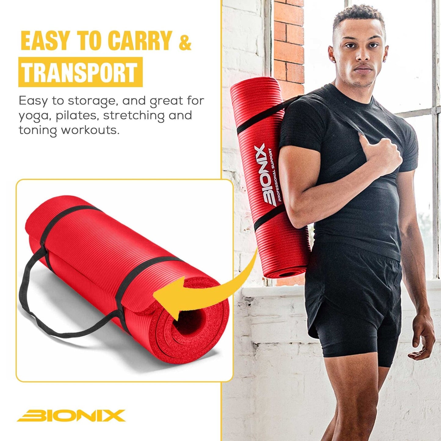 Thick 10mm Non-Slip Yoga Mat with Carry Strap - Perfect for Gym, Pilates, and Fitness Workouts