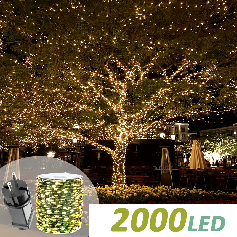 200M Christmas Green Cable LED String Fairy Lights Garland Outdoor Waterproof Decoration Lamp for Party Halloween Garden House