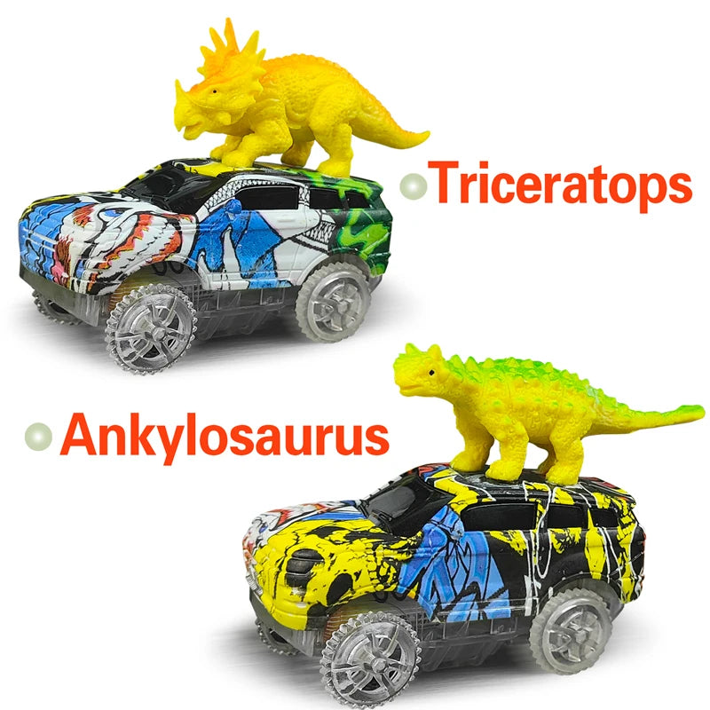 Electric Dinosaur Car Track Set with Flexible Race Track and Flashing Lights - High-Quality Toy for Kids