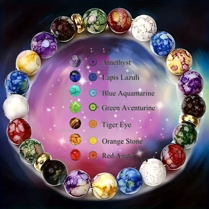 7 Chakra Reiki Healing Stone Bracelet Yoga Balance Energy Beads Volcanic Stone Bracelet Necklace Jewelry Bangle Bracelets Women