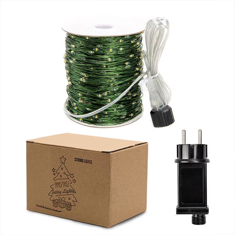 200M Christmas Green Cable LED String Fairy Lights Garland Outdoor Waterproof Decoration Lamp for Party Halloween Garden House