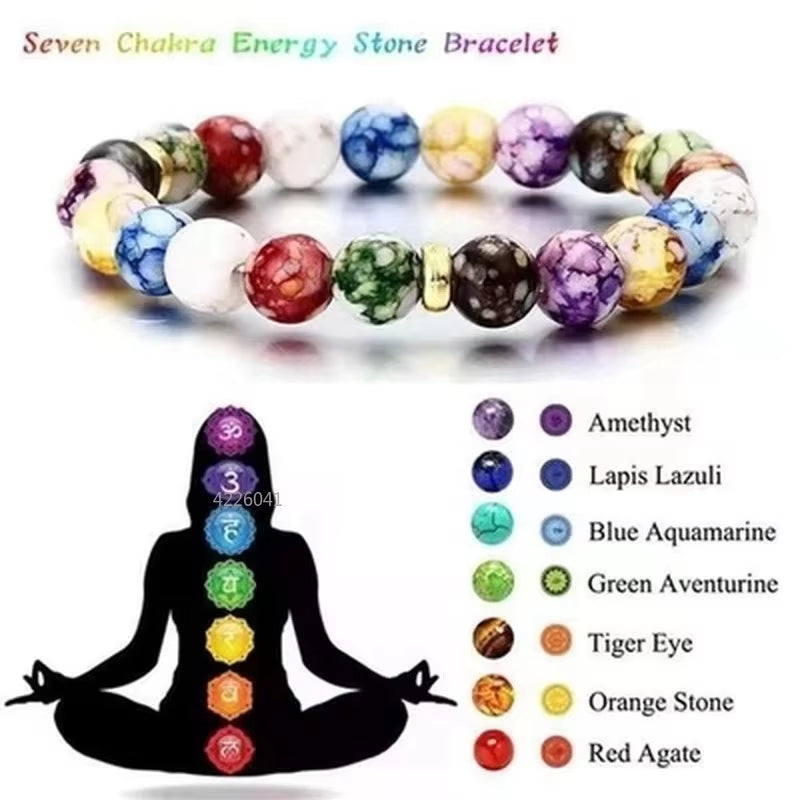 7 Chakra Reiki Healing Stone Bracelet Yoga Balance Energy Beads Volcanic Stone Bracelet Necklace Jewelry Bangle Bracelets Women