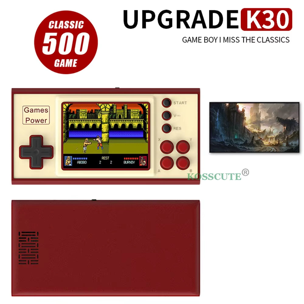 K30 Retro Portable Mini Handheld Video Game Console 8-Bit 3 Inch Color LCD Kids Color Game Player Built-In 500 Games