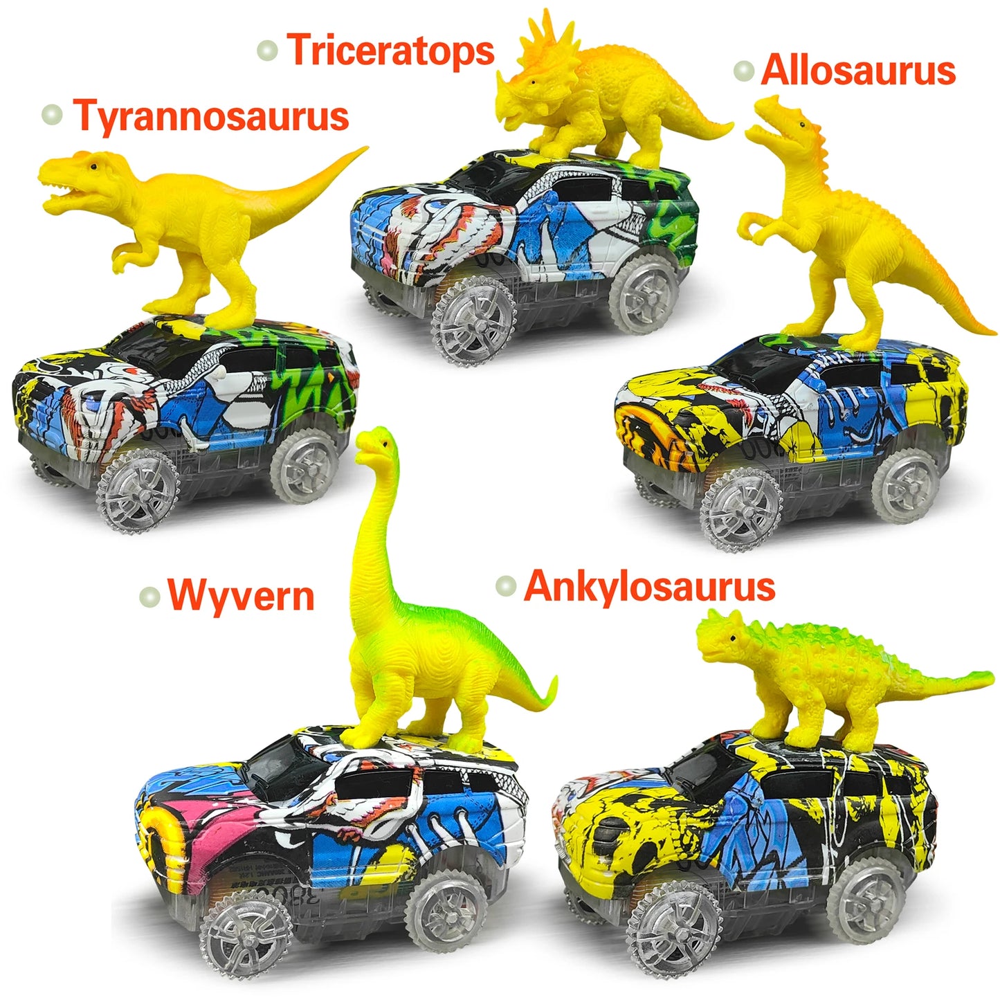 Electric Dinosaur Car Track Set with Flexible Race Track and Flashing Lights - High-Quality Toy for Kids