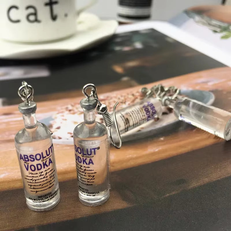 2024 Transparent Bottle Dangle Earrings Funny Drinking Jewelry Creative Vodka Bottle Drop Earrings for Girl Holiday Gift