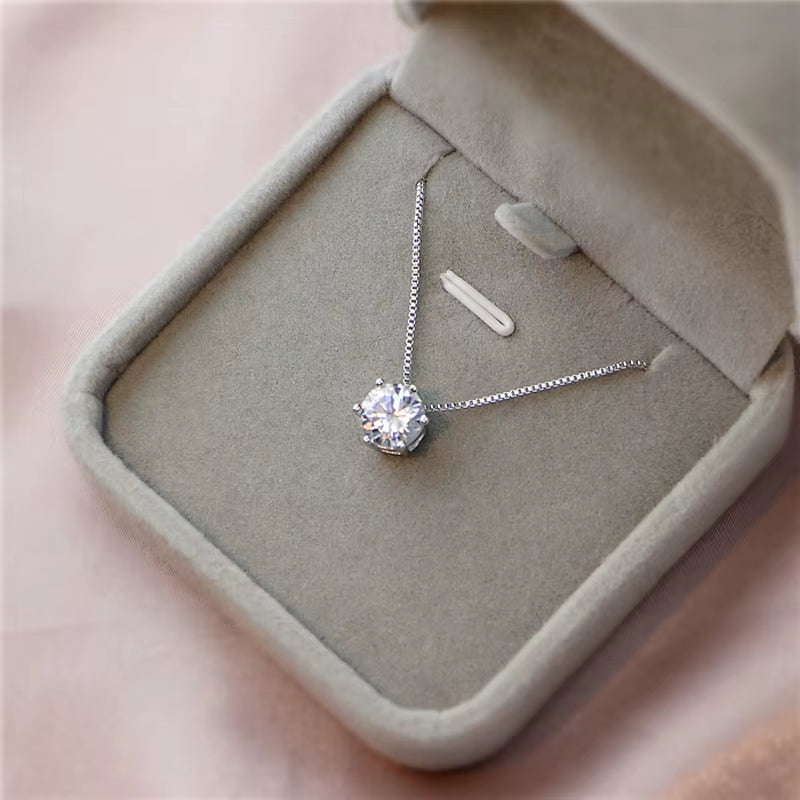 Hot 925 Sterling Silver Plated Necklace Versatile Single Sparkling AAA Zircon Clavicle Chain for Women Wedding Jewelry Wholesale