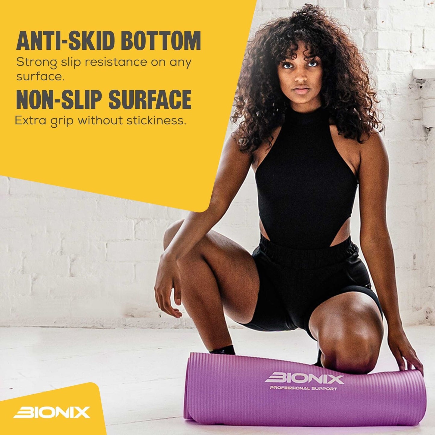Thick 10mm Non-Slip Yoga Mat with Carry Strap - Perfect for Gym, Pilates, and Fitness Workouts