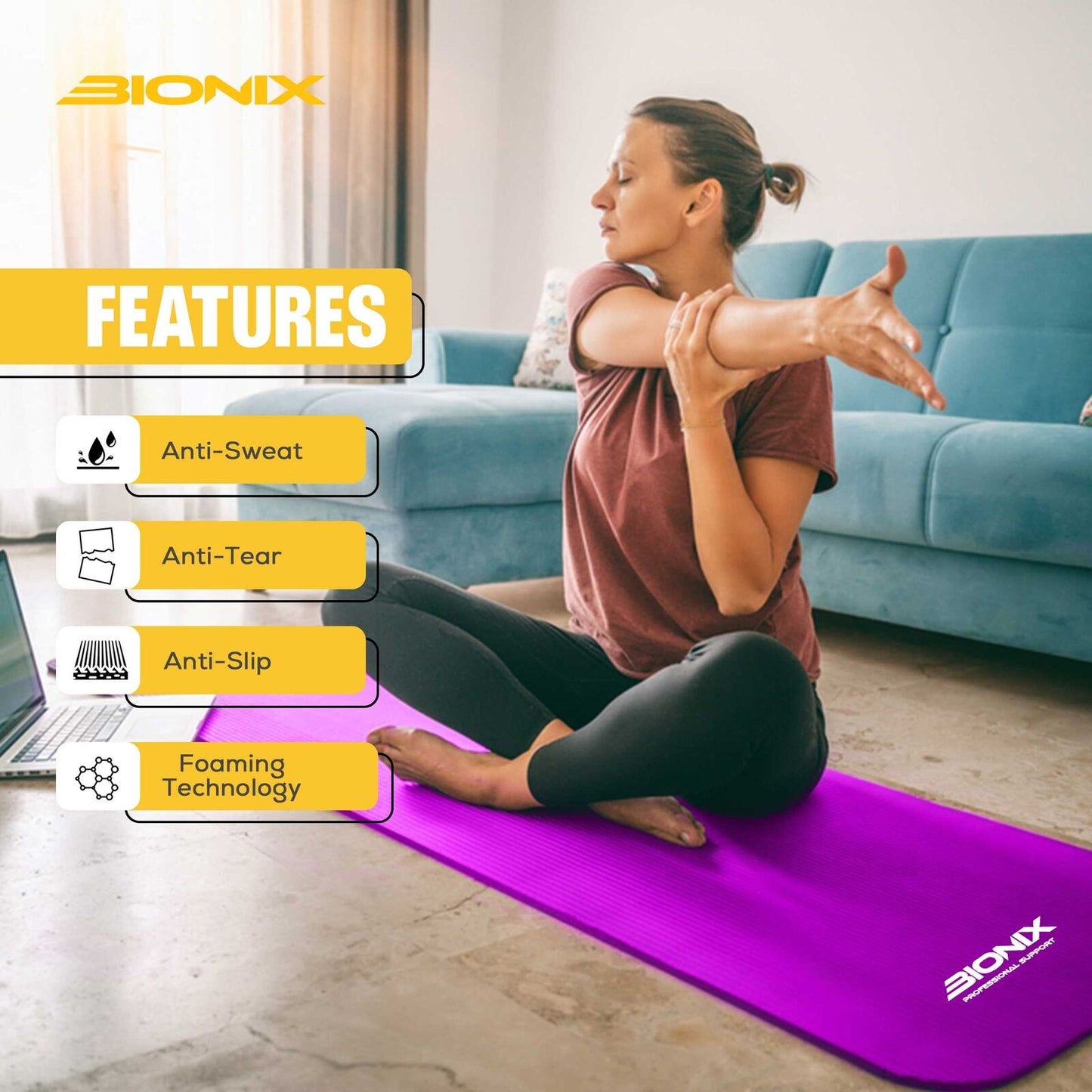 Thick 10mm Non-Slip Yoga Mat with Carry Strap - Perfect for Gym, Pilates, and Fitness Workouts