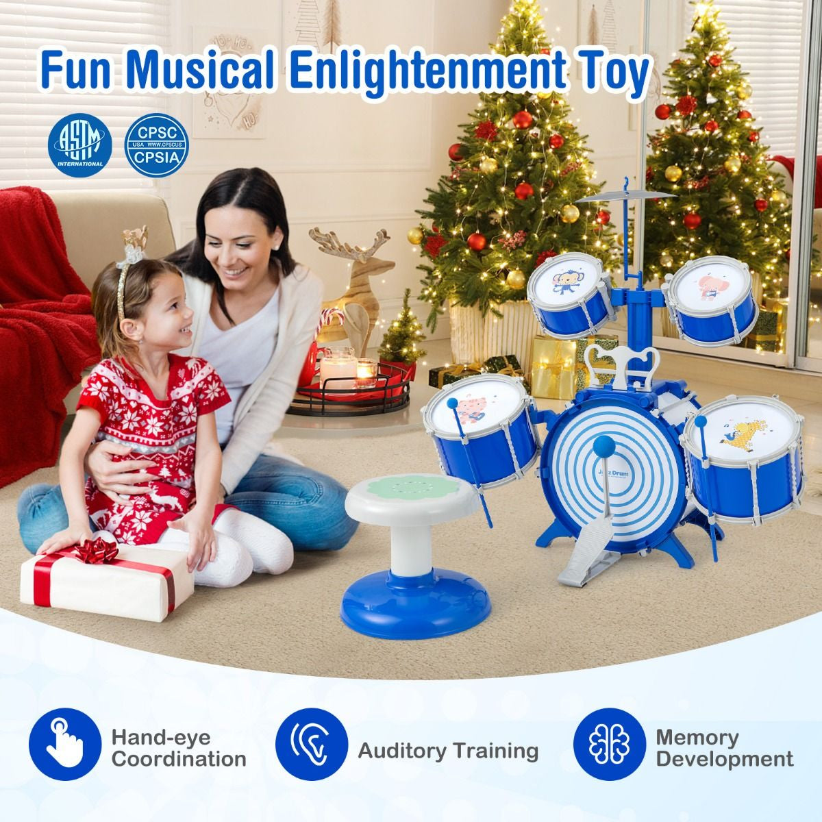 Educational Percussion Musical Instrument Toy with Bass Drum and Foot Pedal