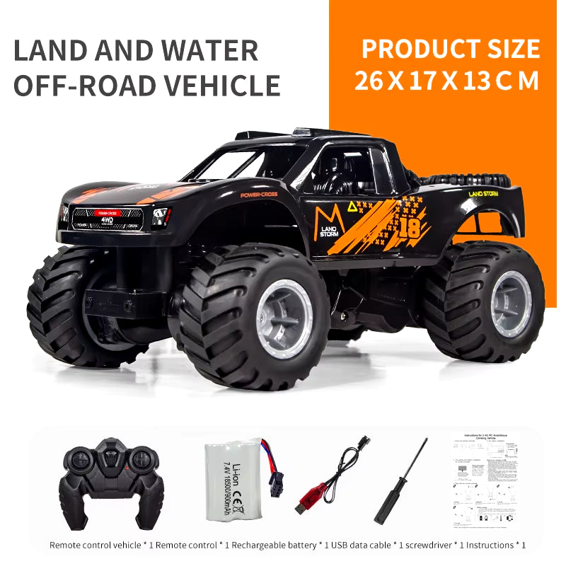 4WD RC Car Amphibious Off-Road Vehicle 2.4G Remote Control Water Land Waterproof Crawler Stunt Climbing Truck Toys for Children