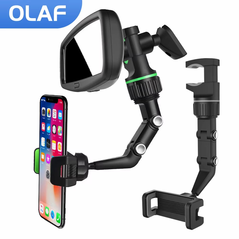 Olaf Car Phone Holder Multifunctional 360° Rotatable Review Mirror Seat Hanging Auto GPS Cell Phone Holder for Car Mobile Mount