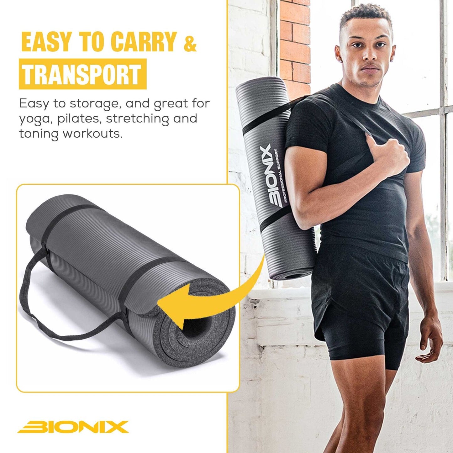 Thick 10mm Non-Slip Yoga Mat with Carry Strap - Perfect for Gym, Pilates, and Fitness Workouts