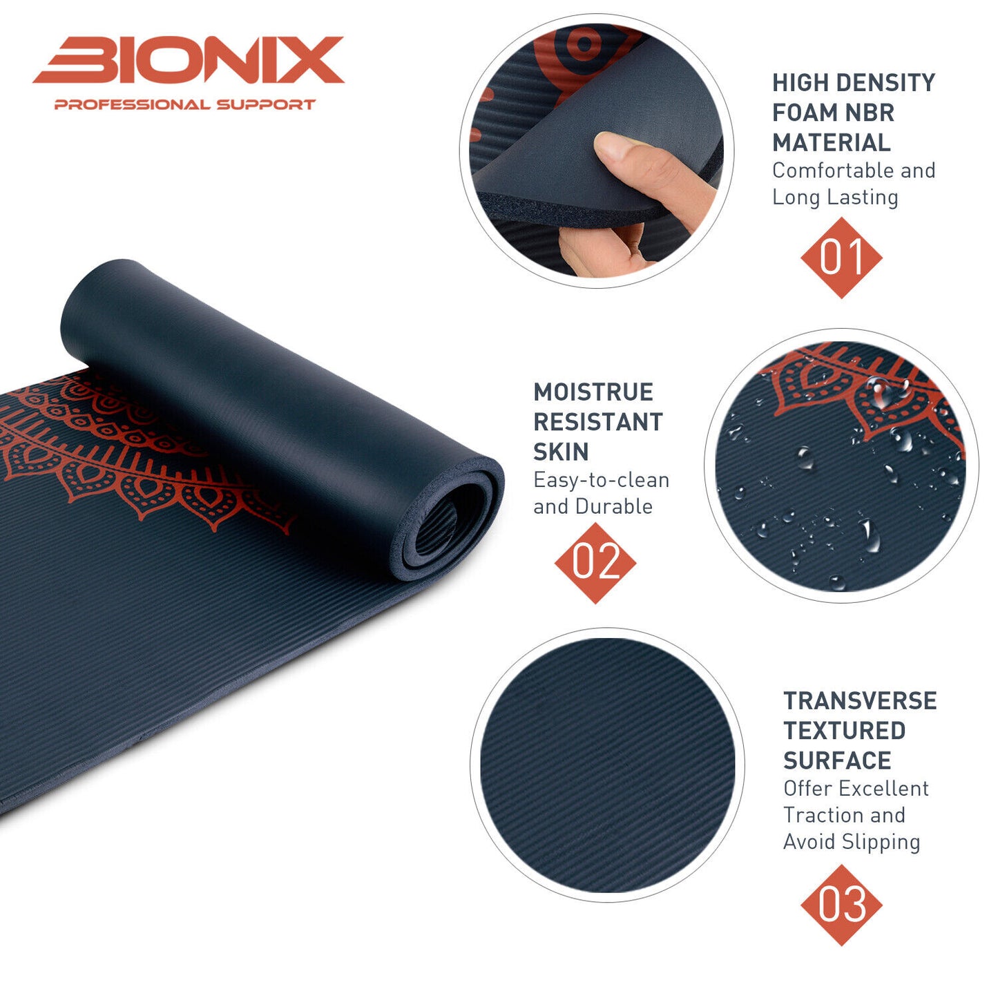 Thick 10mm Non-Slip Yoga Mat with Carry Strap - Perfect for Gym, Pilates, and Fitness Workouts