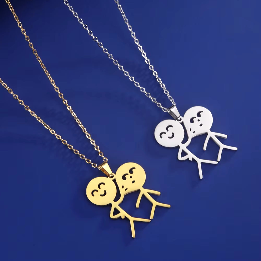 Hip Hop Middle Finger Stickman Necklace Rock Punk Funny Doodle Pendant Necklace for Women Men Trend Jewelry Gift