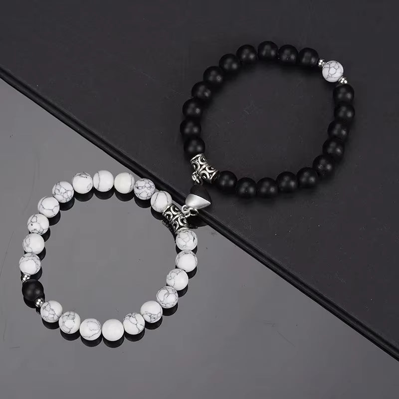 2Pcs/Set Beads Bracelet for Lovers Natural Stone Distance Heart Magnet Couple Bracelets Friendship Fashion Jewelry Gift