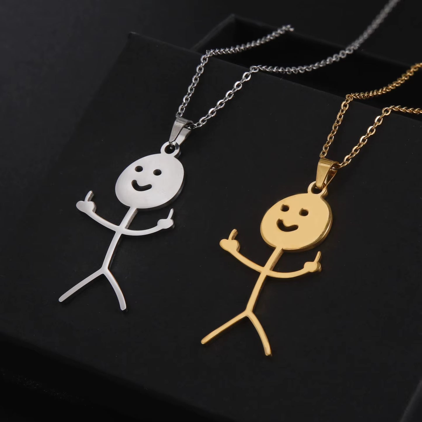 Hip Hop Middle Finger Stickman Necklace Rock Punk Funny Doodle Pendant Necklace for Women Men Trend Jewelry Gift