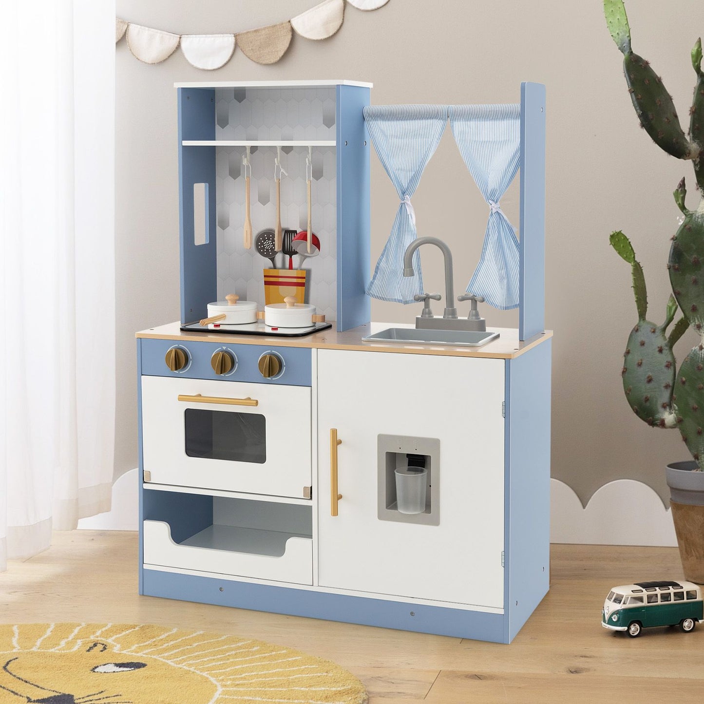 Wooden Kitchen Playset with Cookware and Storage for Kids