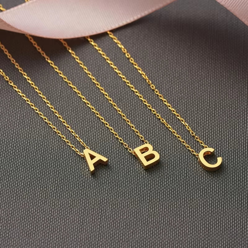 Stainless Steel Initial Necklace Gold Color Cut Letters Single Name Choker Necklace for Women Pendant Jewelry Gift Dropshipping