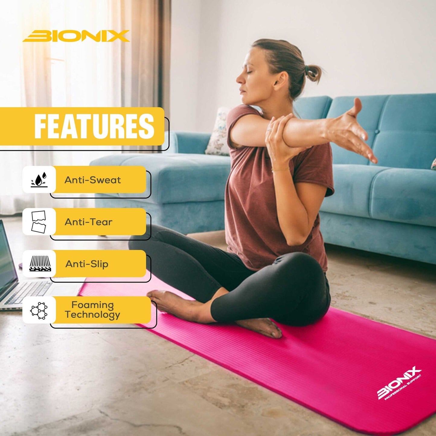 Thick 10mm Non-Slip Yoga Mat with Carry Strap - Perfect for Gym, Pilates, and Fitness Workouts