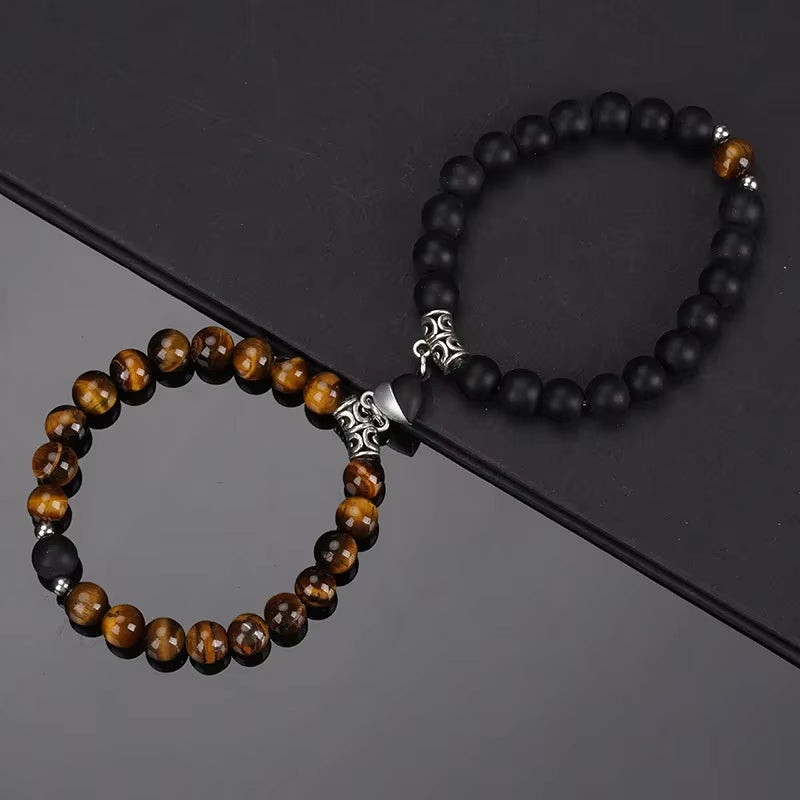 2Pcs/Set Beads Bracelet for Lovers Natural Stone Distance Heart Magnet Couple Bracelets Friendship Fashion Jewelry Gift