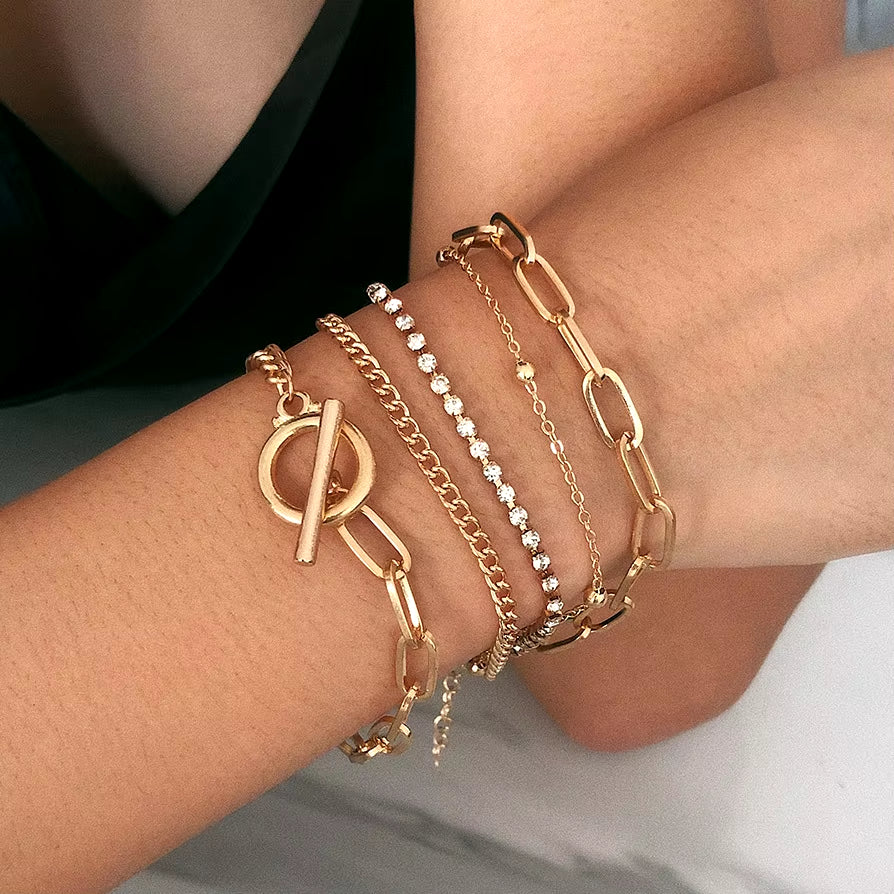 4Pcs Punk Curb Cuban Chain Bracelets Set for Women Simple Thick Gold Color Charm Bracelets Fashion Jewelry Accessories New