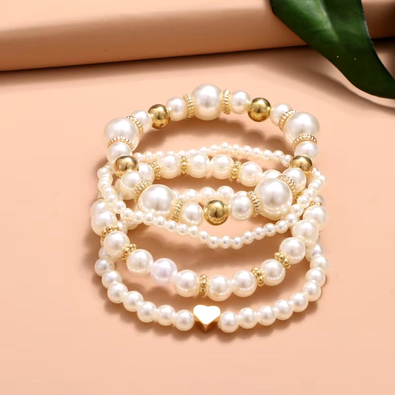 Beautiful and Versatile Pearl Love Women'S Bracelet Set of 4 Ins, High Grade, Elegant and Fashionable Jewelry