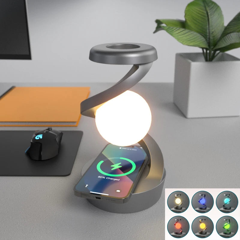 Rotating Moon Desk Lamp with Phone Wireless Charging Sensor Control Table Lamps Decorative Desktop Lamp Small Night Lamp Home De