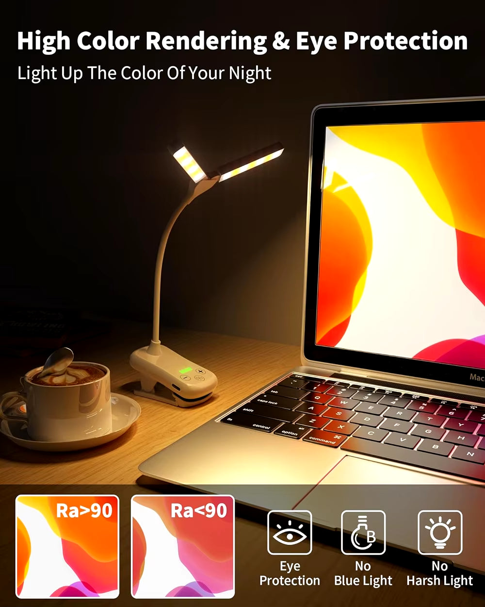 14 LED Clip on Book Light 3 Colors 8 Brightness USB Rechargeable Night Light Portable Reading Light Book Lamp