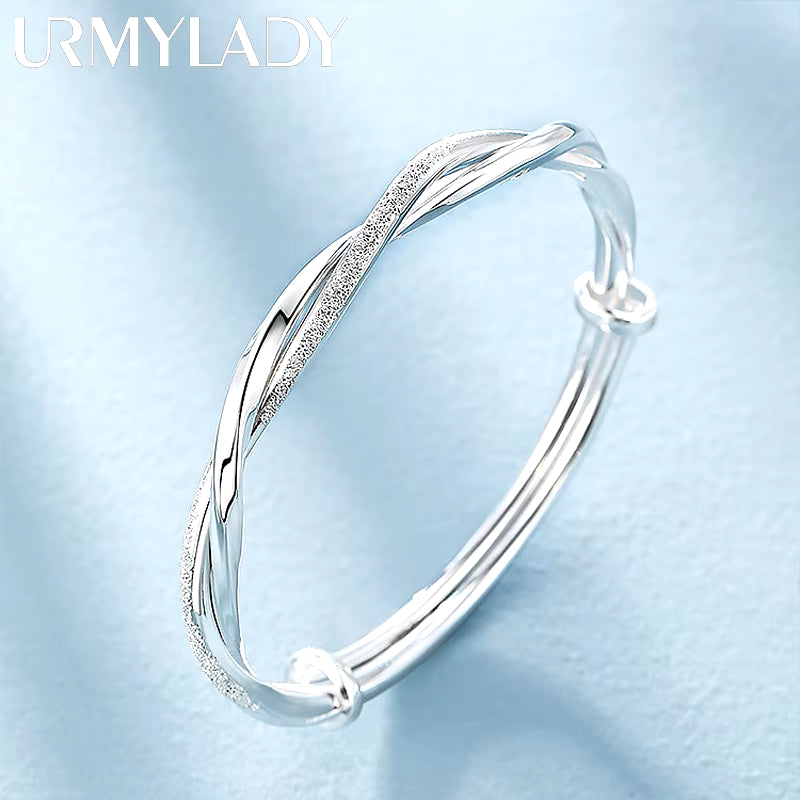 925 Sterling Silver Original Pretty Weave Bracelets Bangles for Women Fashion Party Wedding Engagement Jewelry Adjustable Size