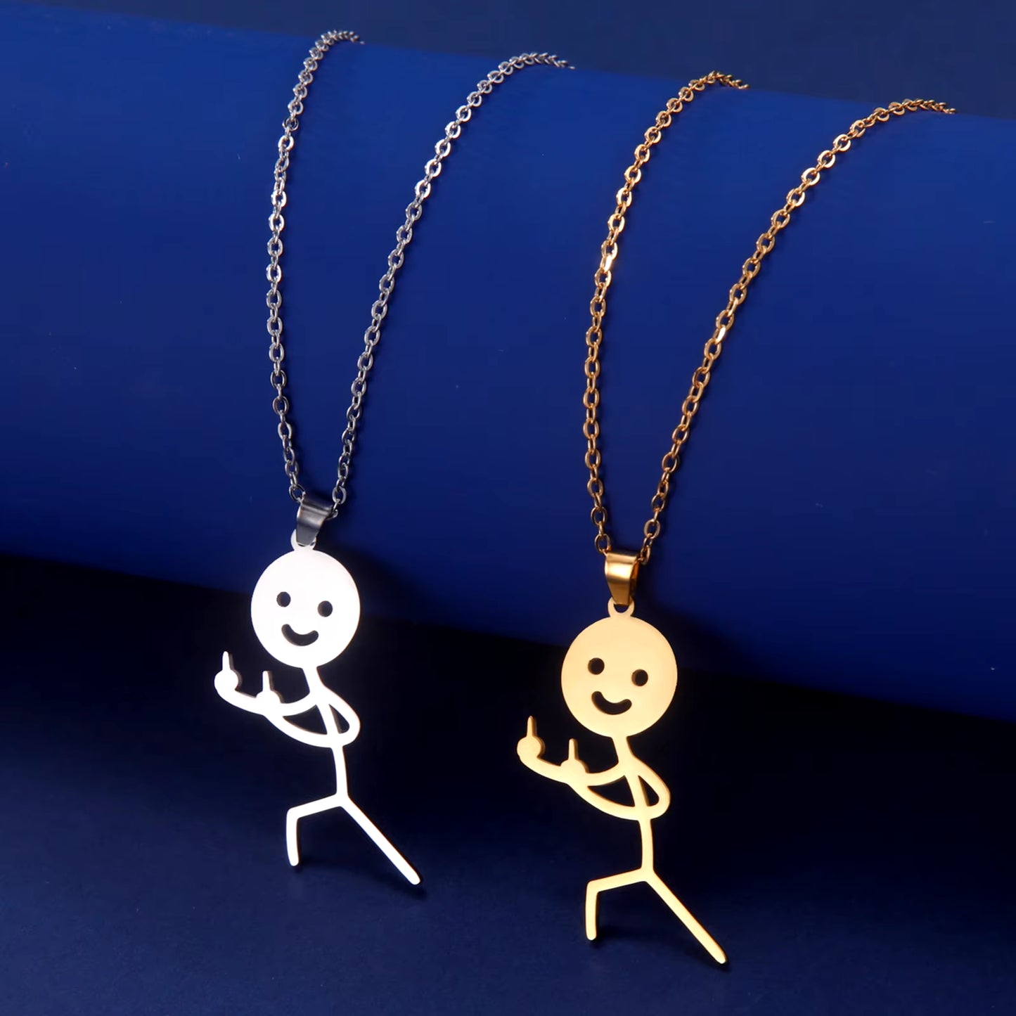 Hip Hop Middle Finger Stickman Necklace Rock Punk Funny Doodle Pendant Necklace for Women Men Trend Jewelry Gift