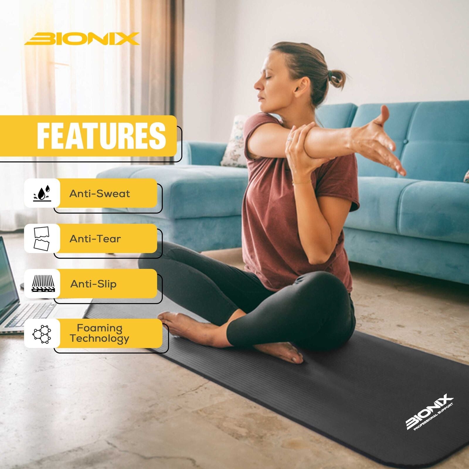Thick 10mm Non-Slip Yoga Mat with Carry Strap - Perfect for Gym, Pilates, and Fitness Workouts