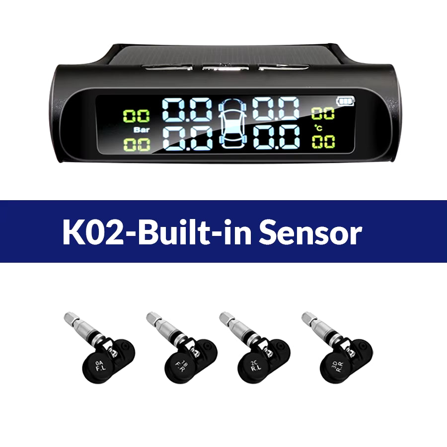 K01 TPMS Solar Sensor Intelligence Wireless Tire Pressure Monitoring System Auto Security Alarm Device with 4 Sensors