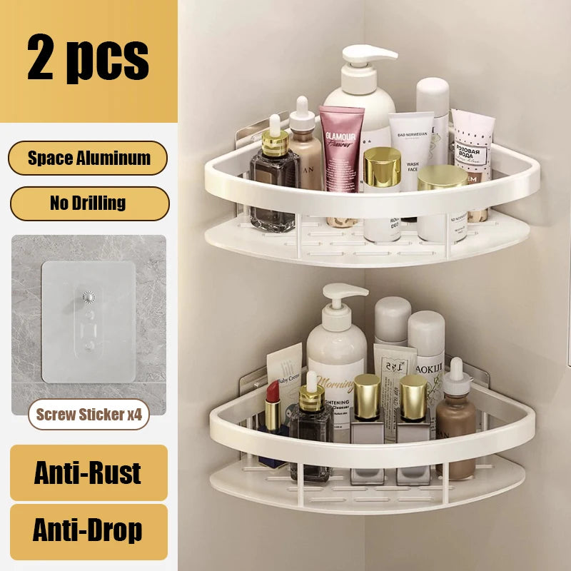 Bathroom Shelf Makeup Storage Organizer Aluminum Alloy Shampoo Rack Shower Shelf Bathroom Accessories No Drill Wall Shelf