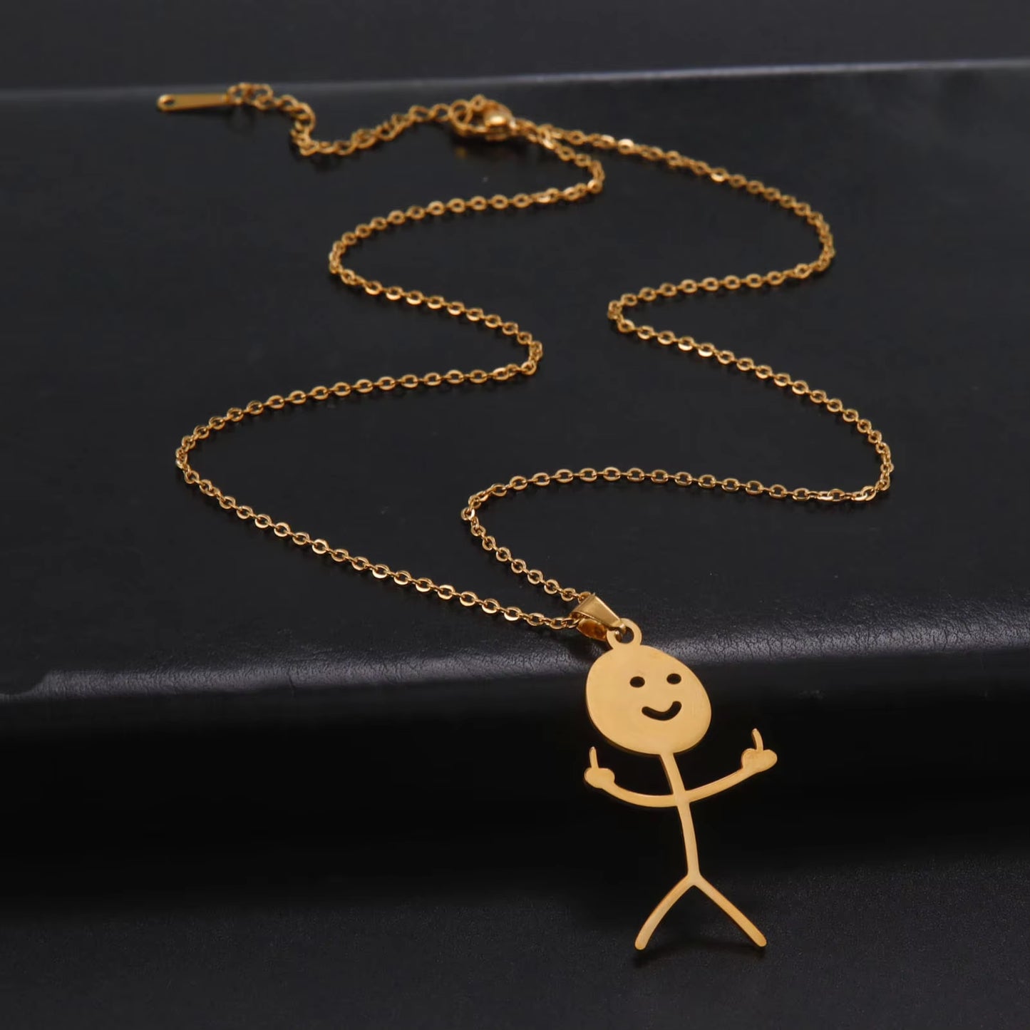 Hip Hop Middle Finger Stickman Necklace Rock Punk Funny Doodle Pendant Necklace for Women Men Trend Jewelry Gift