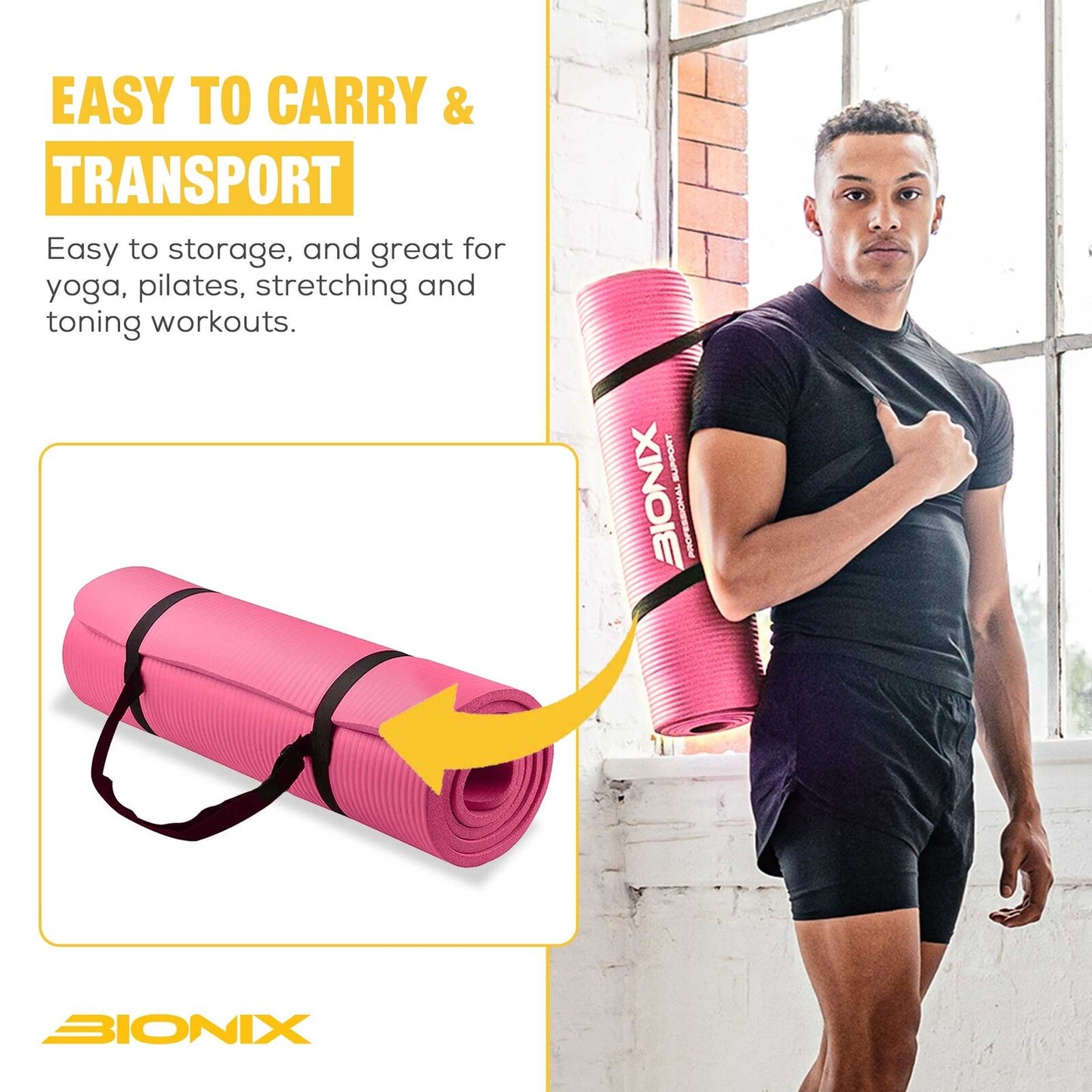 Thick 10mm Non-Slip Yoga Mat with Carry Strap - Perfect for Gym, Pilates, and Fitness Workouts