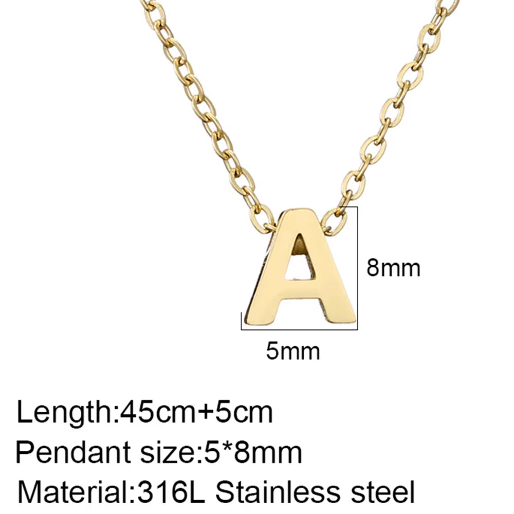 Stainless Steel Initial Necklace Gold Color Cut Letters Single Name Choker Necklace for Women Pendant Jewelry Gift Dropshipping