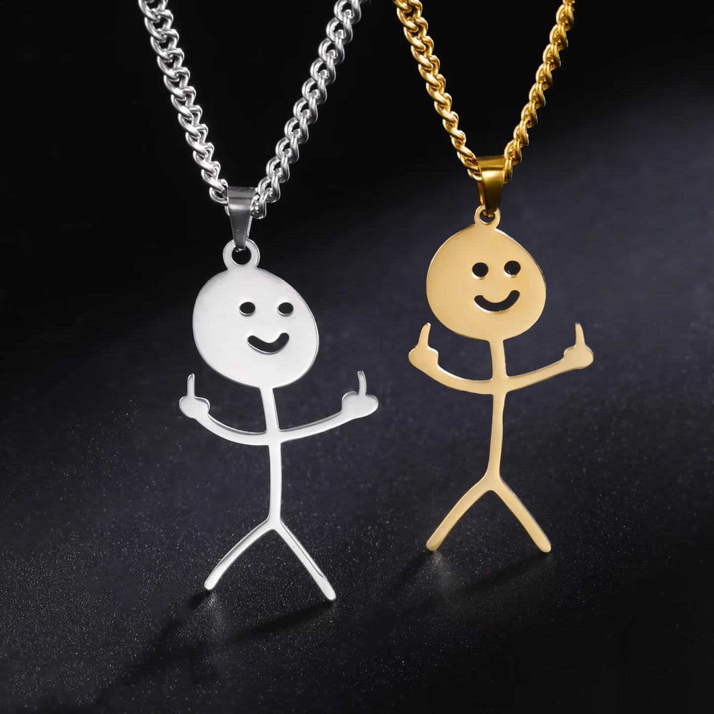 Hip Hop Middle Finger Stickman Necklace Rock Punk Funny Doodle Pendant Necklace for Women Men Trend Jewelry Gift