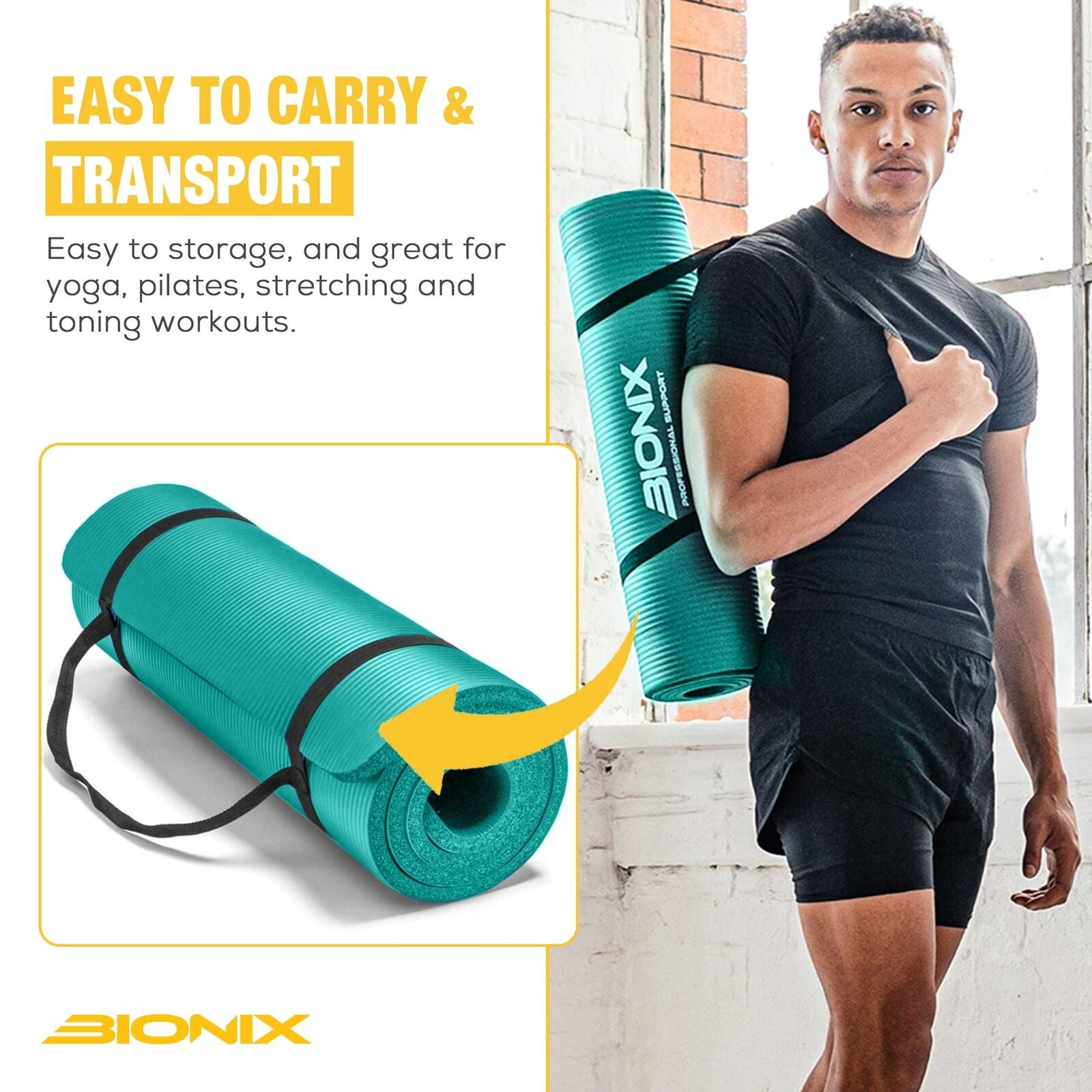Thick 10mm Non-Slip Yoga Mat with Carry Strap - Perfect for Gym, Pilates, and Fitness Workouts