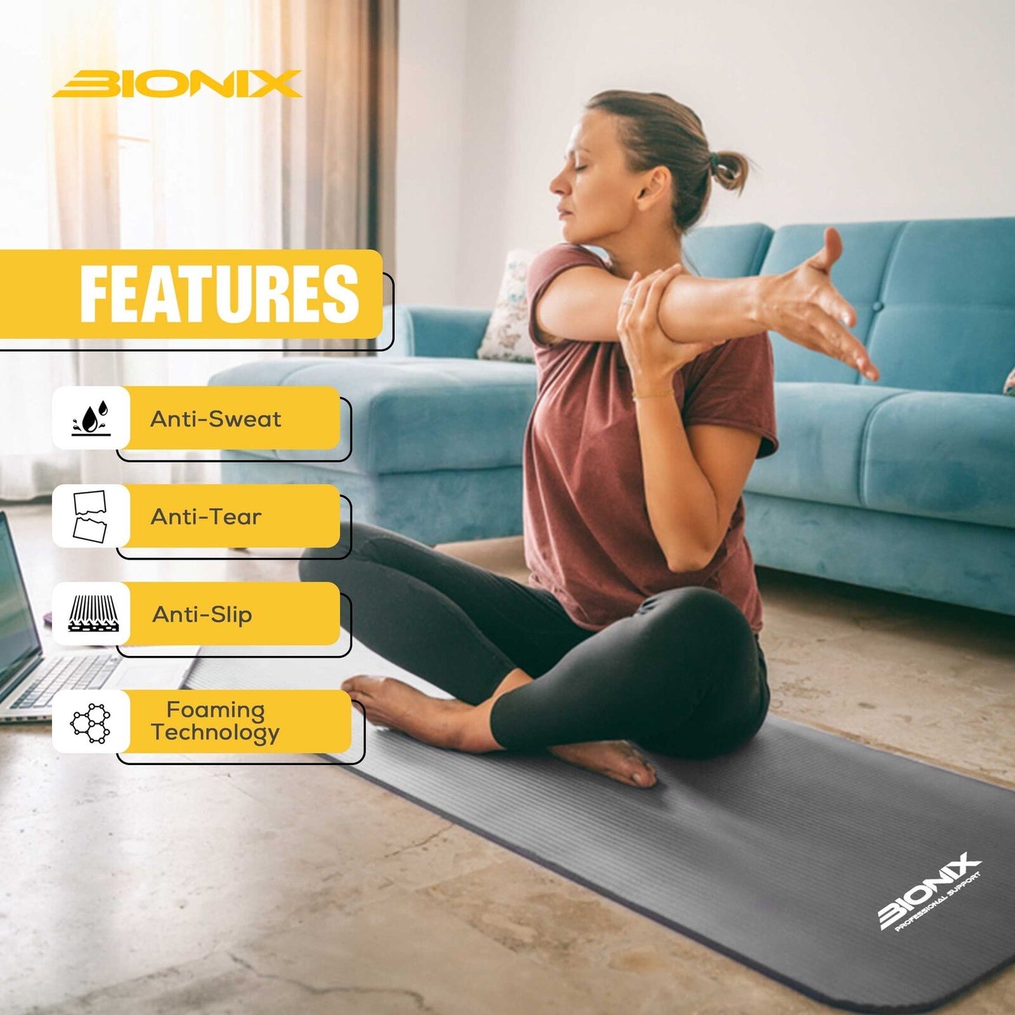 Thick 10mm Non-Slip Yoga Mat with Carry Strap - Perfect for Gym, Pilates, and Fitness Workouts
