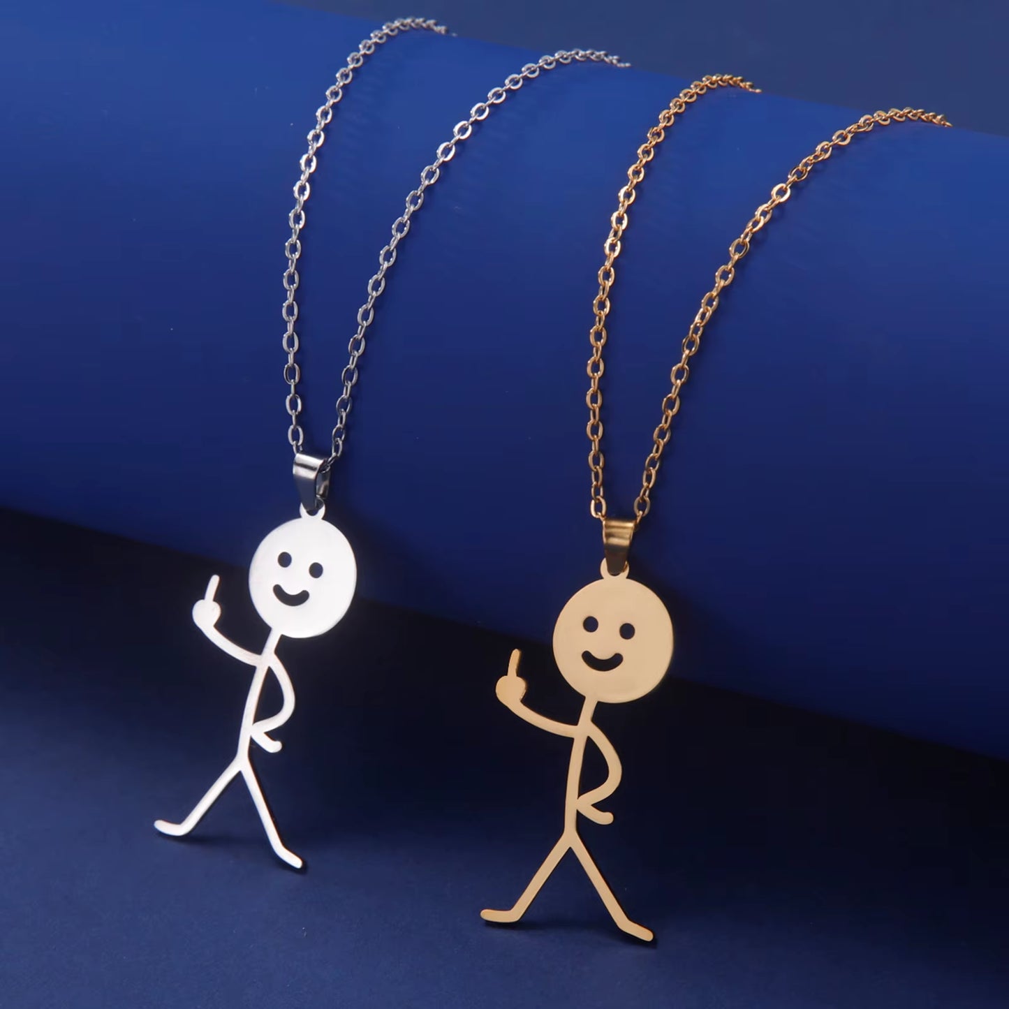 Hip Hop Middle Finger Stickman Necklace Rock Punk Funny Doodle Pendant Necklace for Women Men Trend Jewelry Gift