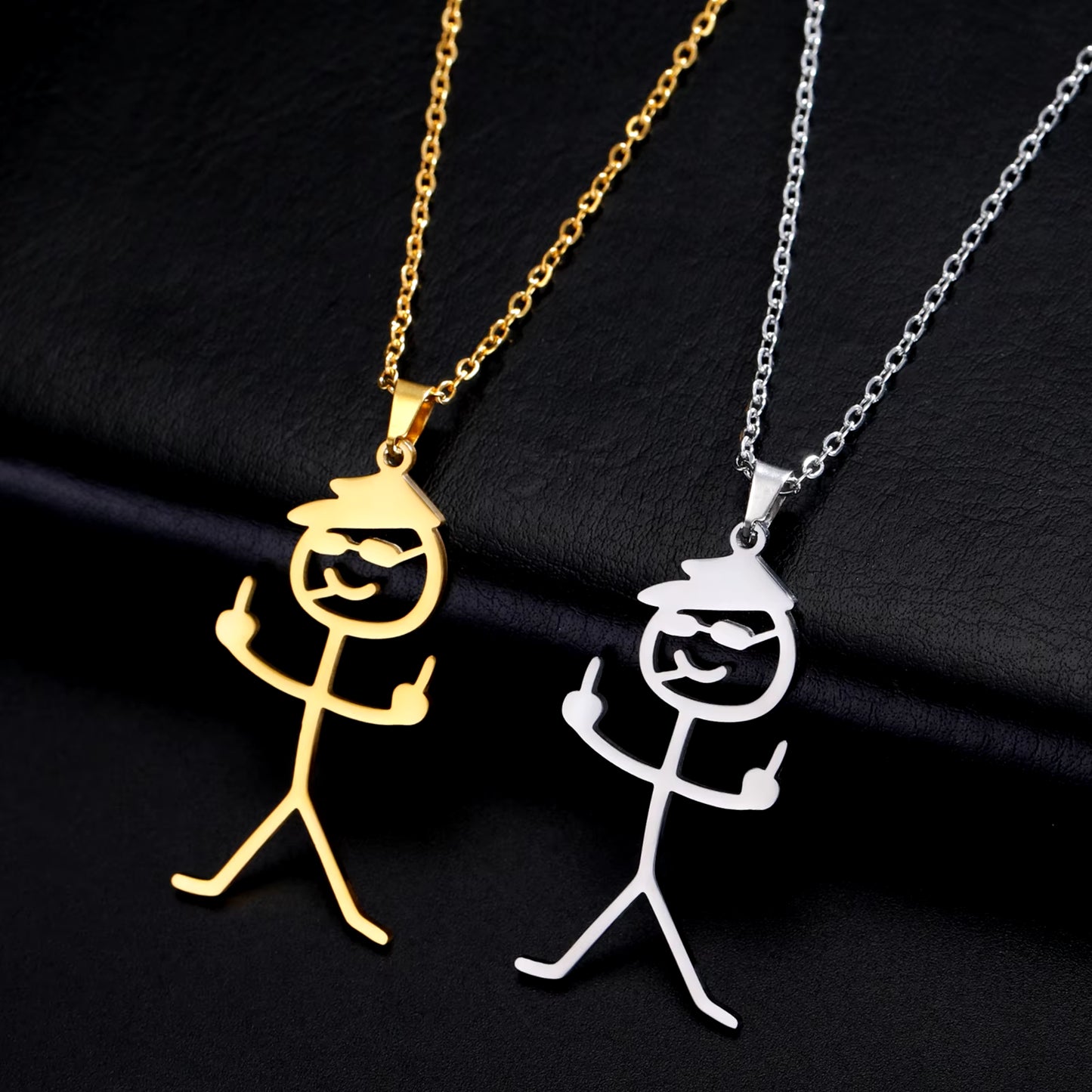 Hip Hop Middle Finger Stickman Necklace Rock Punk Funny Doodle Pendant Necklace for Women Men Trend Jewelry Gift