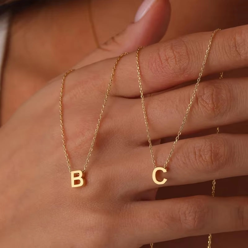 Stainless Steel Initial Necklace Gold Color Cut Letters Single Name Choker Necklace for Women Pendant Jewelry Gift Dropshipping