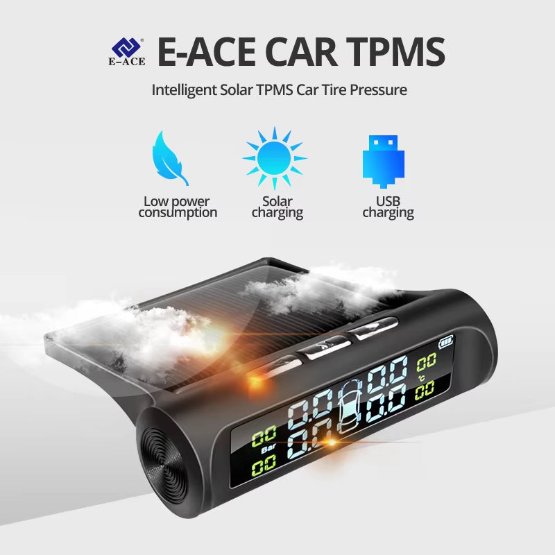 K01 TPMS Solar Sensor Intelligence Wireless Tire Pressure Monitoring System Auto Security Alarm Device with 4 Sensors