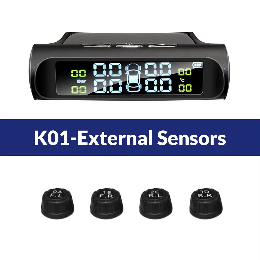 K01 TPMS Solar Sensor Intelligence Wireless Tire Pressure Monitoring System Auto Security Alarm Device with 4 Sensors