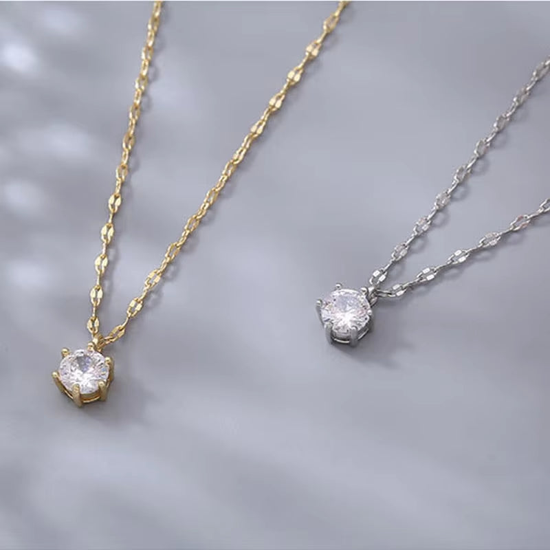 Hot 925 Sterling Silver Plated Necklace Versatile Single Sparkling AAA Zircon Clavicle Chain for Women Wedding Jewelry Wholesale