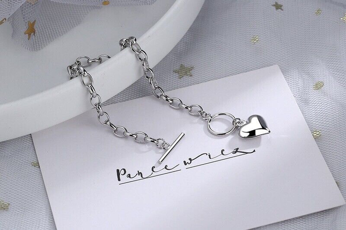 Beautiful Heart Charm Bracelet 925 Sterling Silver Women Girls Jewelry Gift UK