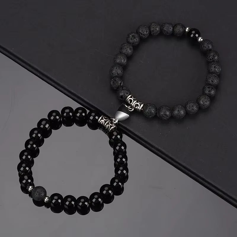 2Pcs/Set Beads Bracelet for Lovers Natural Stone Distance Heart Magnet Couple Bracelets Friendship Fashion Jewelry Gift